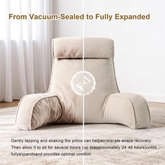 Reading Pillow for Sitting Up in Bed, Corduroy Large, Beige Gray