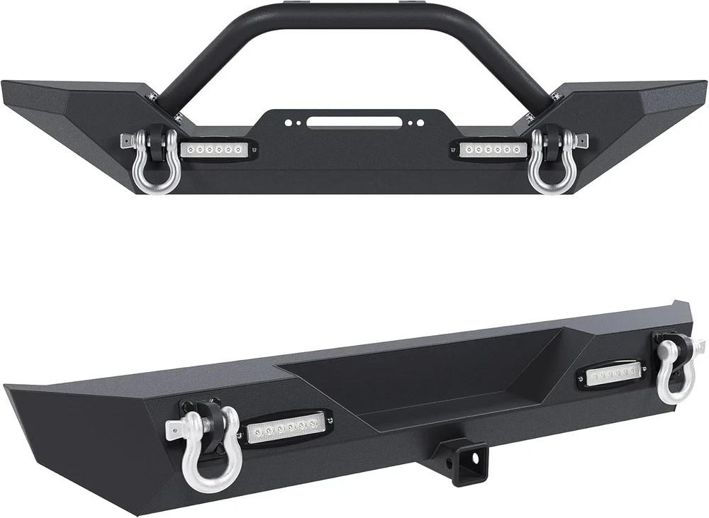 Front & Rear Bumper Compatible with 1986-2006 Jeep Wrangler TJ YJ W/2 40W LED Li