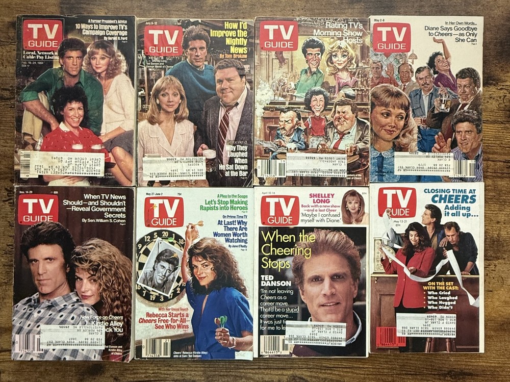 Lot of 8 TV Guide Magazines featuring Cheers Cast – St Louis Edition